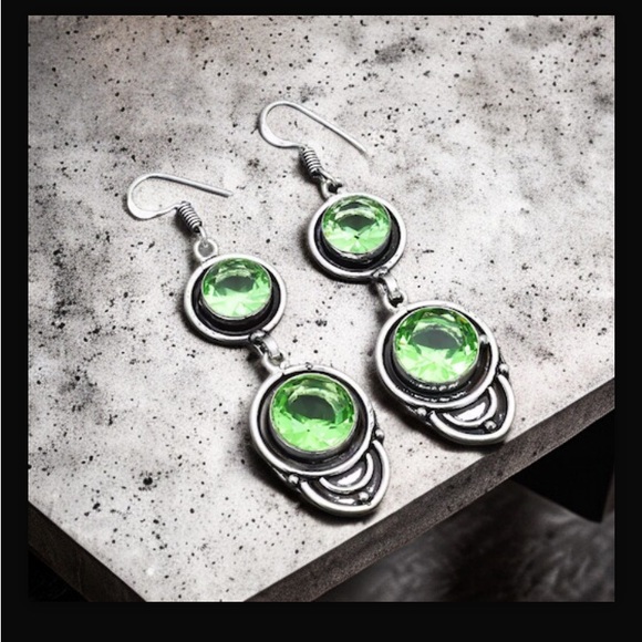 Peridot Handcrafted Drop Hook Style Dangle Earrings 2.4” Long Handmade In India - Picture 3 of 13